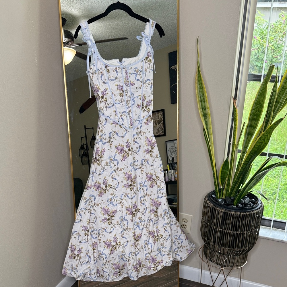House of CB Dionne off white floral print cotton midi dress NWOT - Picture 6 of 9